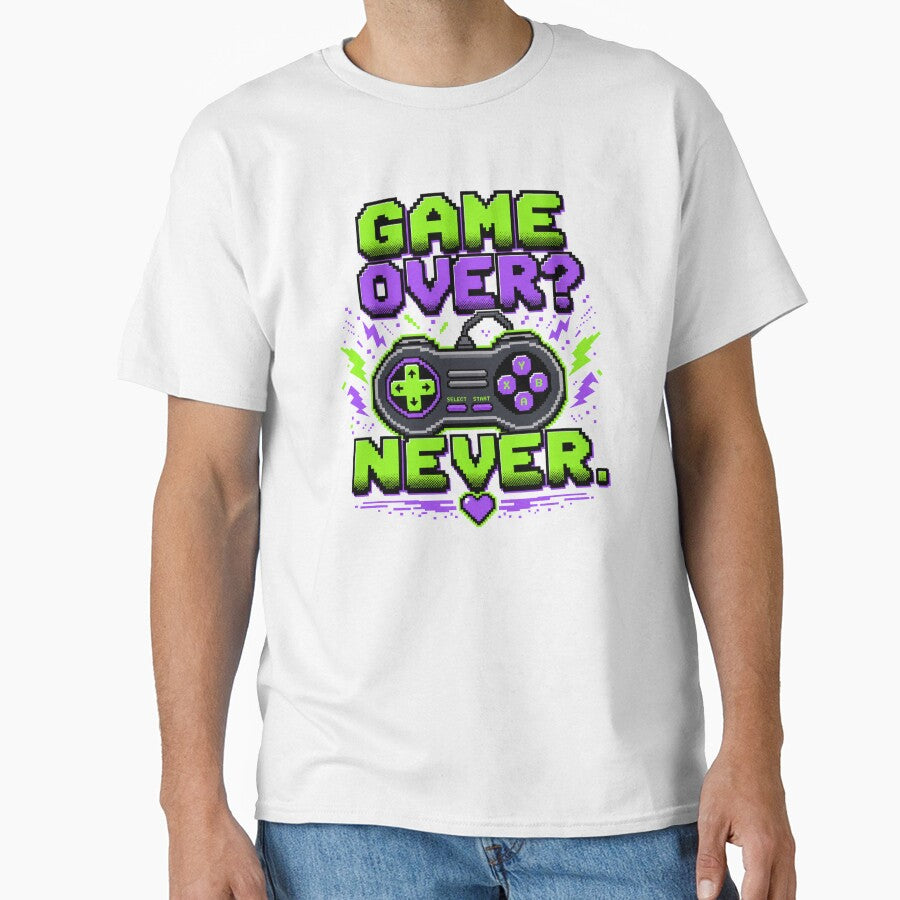 Game Over? Never — Retro Pixel Art Gamer T-Shirt by WornWildCo