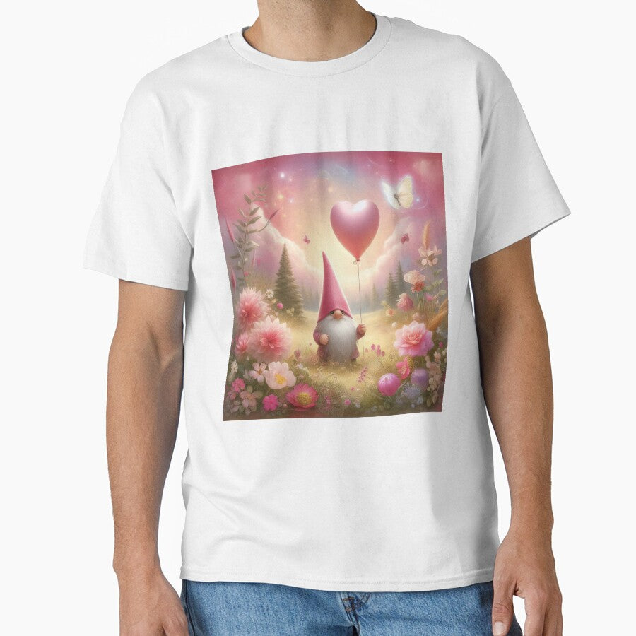 Valentines Day dwarf with a pink hat holding a heart balloon fantasy landscape,valentine art,valentine design by Expressions-Sel