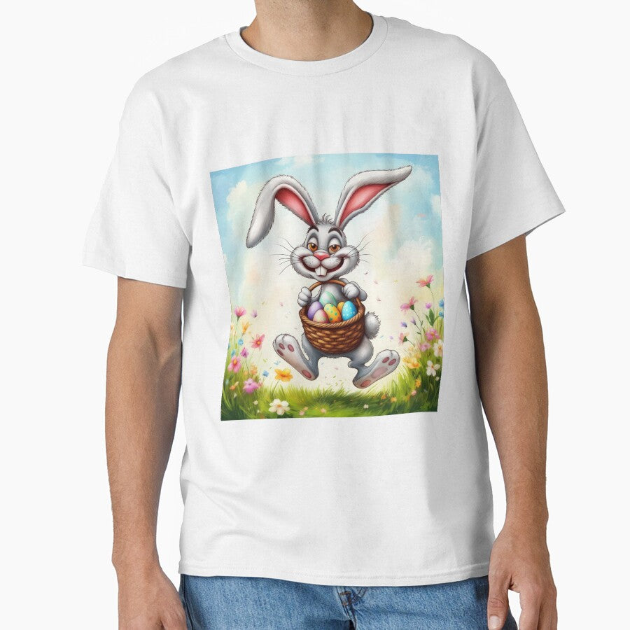 funny Easter bunny jumps with a basket in a meadow in spring, funny easter,Happy Easter,Easter Day,easter illustration,Easter by Expressions-Sel