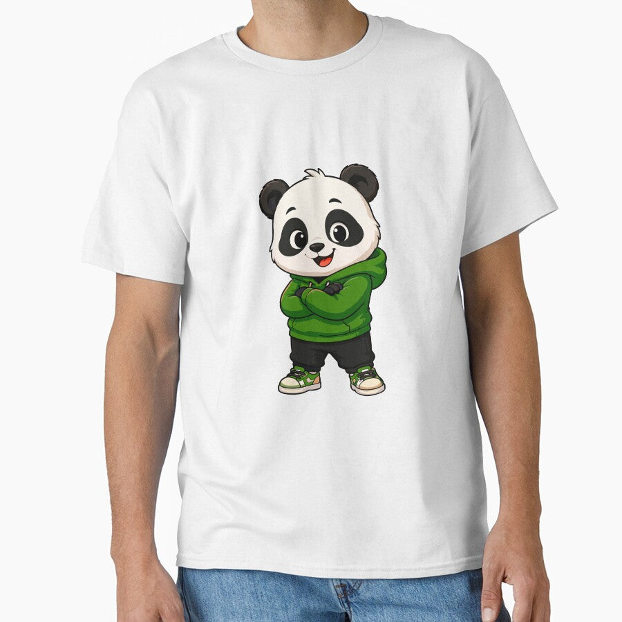 Cute Panda in Green Hoodie Cartoon Character by Krincydigitalart