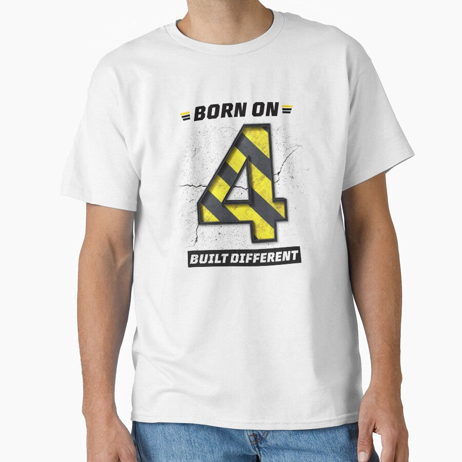 Born on 4 Built Different – Birthday Number 4 Shirt, Motivational Discipline Design, Industrial Grunge Streetwear by amareshdas008