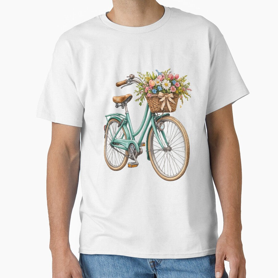 Spring Ride – Vintage Bicycle with Flower Basket | Detailed T-Shirt Design by CoolContent Factory