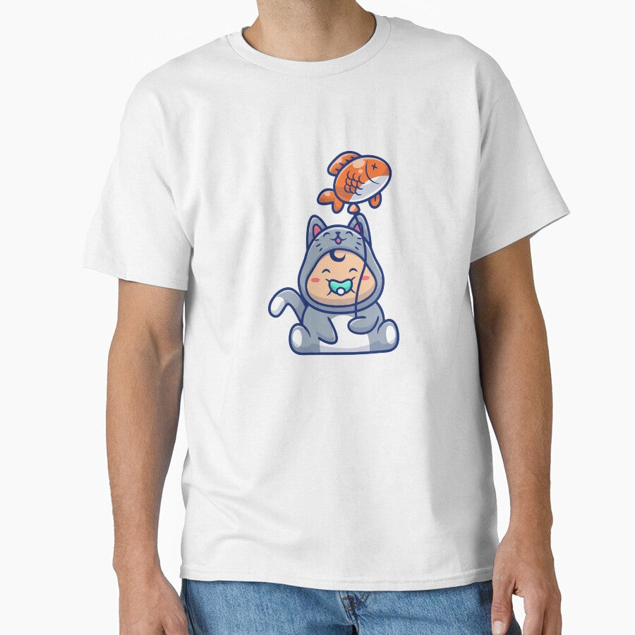 Cute Baby in Cat Costume with Fish Balloon by mkilpt