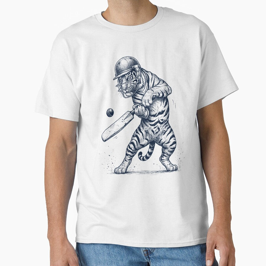 Vintage Tiger Playing Cricket Player Animal Lover by DoodleTortle