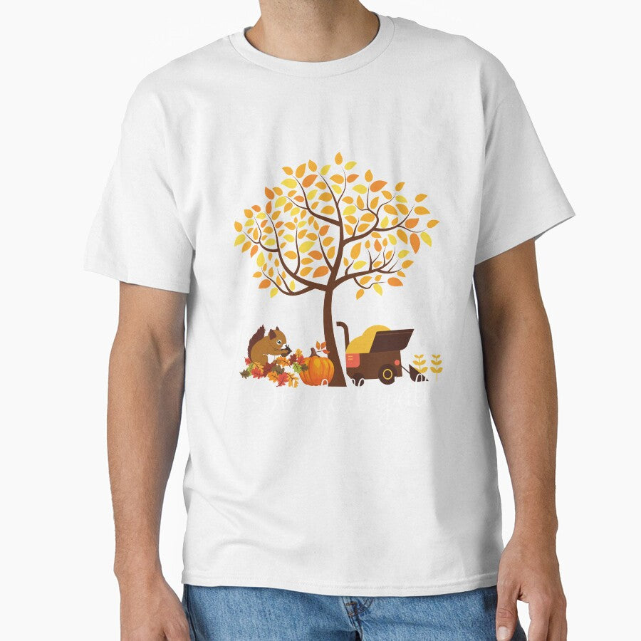 it's fall y'all funny autumn tree with falling leaves harvest pumpkin and squirrels by mydreamcatcher