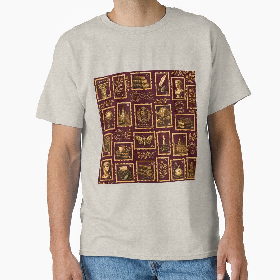 Dark Academia Burgundy & Gold Stamp Pattern | Vintage Scholarly Seamless Design by lavanya11