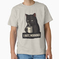 Grumpy Black Cat Coffee – I Hate Mornings Funny Cat Quote Design by MonaRose_Art