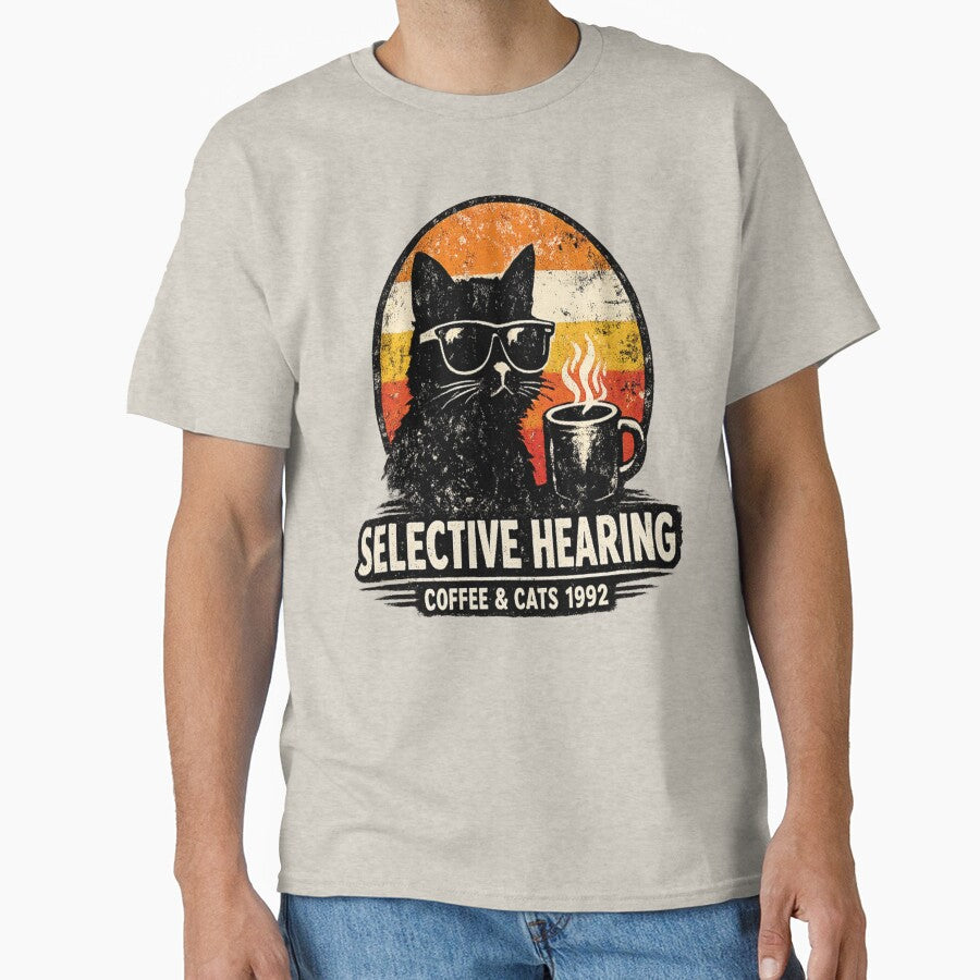 Selective Hearing Coffee and Cats Funny Vintage Cartoon by ElkasDesign