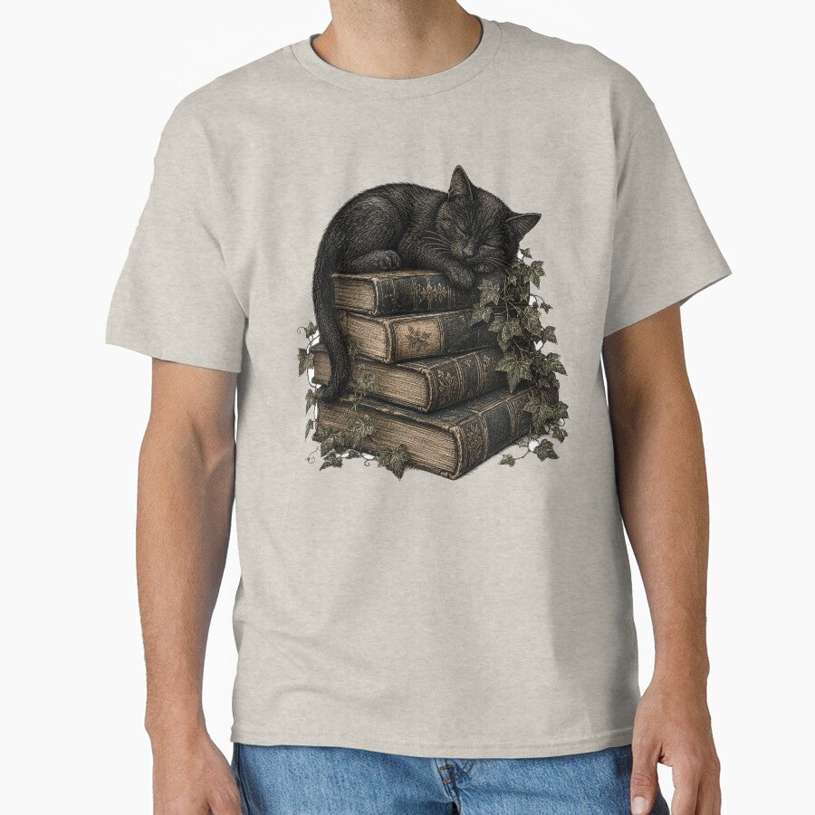 Black Cat Sleeping On Books Dark Academia by Yellowriversss