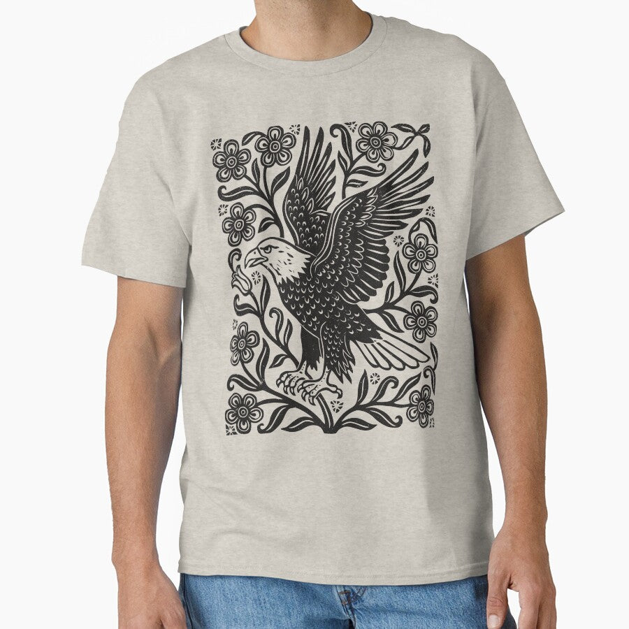Gothic Bald Eagle Floral Linocut Style Bird Lover by Y-Vibes