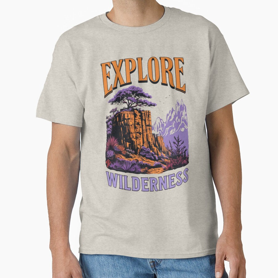 Vintage Wilderness Illustration with Bold "Explore" Text – Adventure & Nature Lover’s Design by Colorful-Garden
