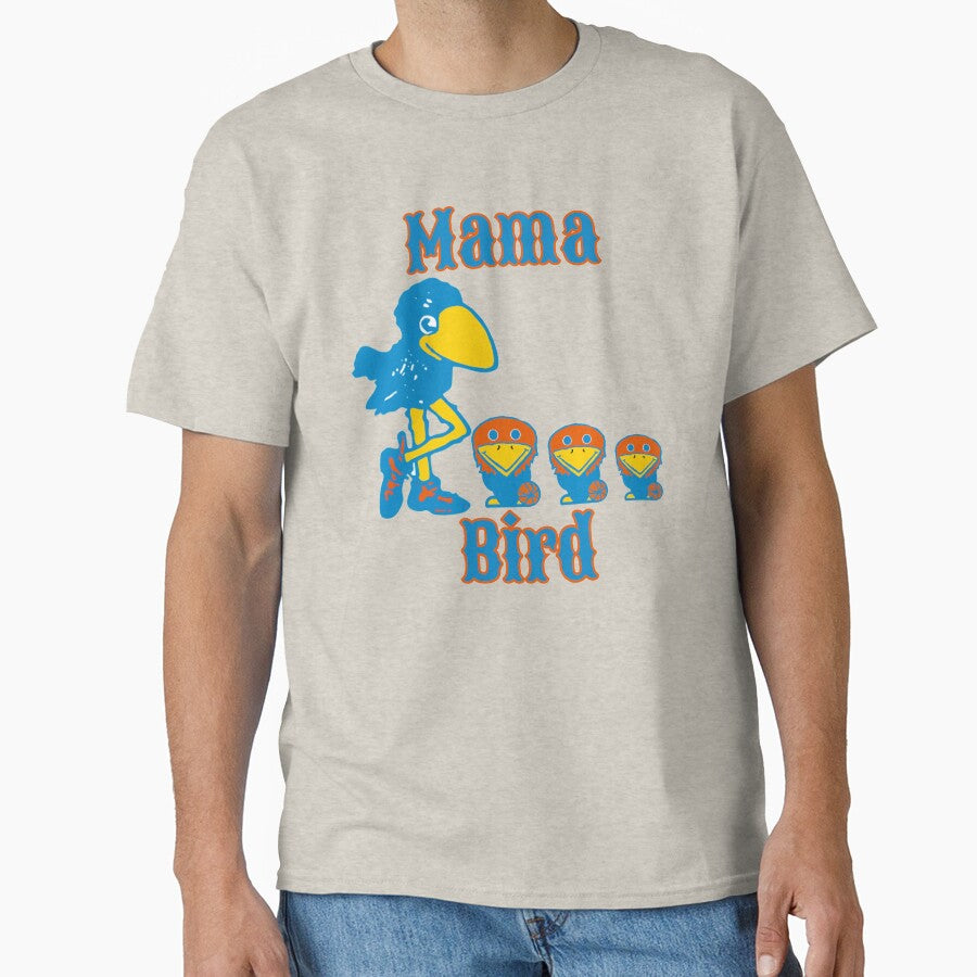 KU Jayhawks Basketball Circus Font 1912 Mascot Mama Bird With Baby Jays by TheVelvetBanana