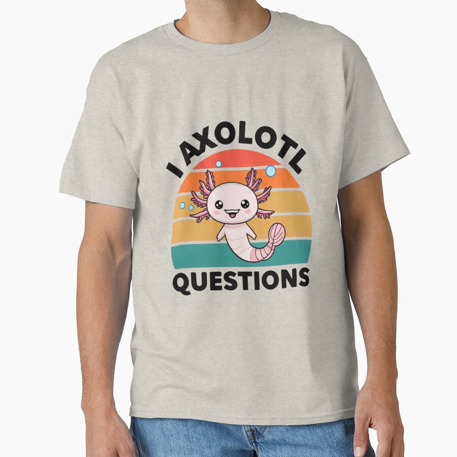 Cheerful Axolotl Character on a Colorful Striped Background – Cute & Playful Aquatic Design by Colorful-Garden
