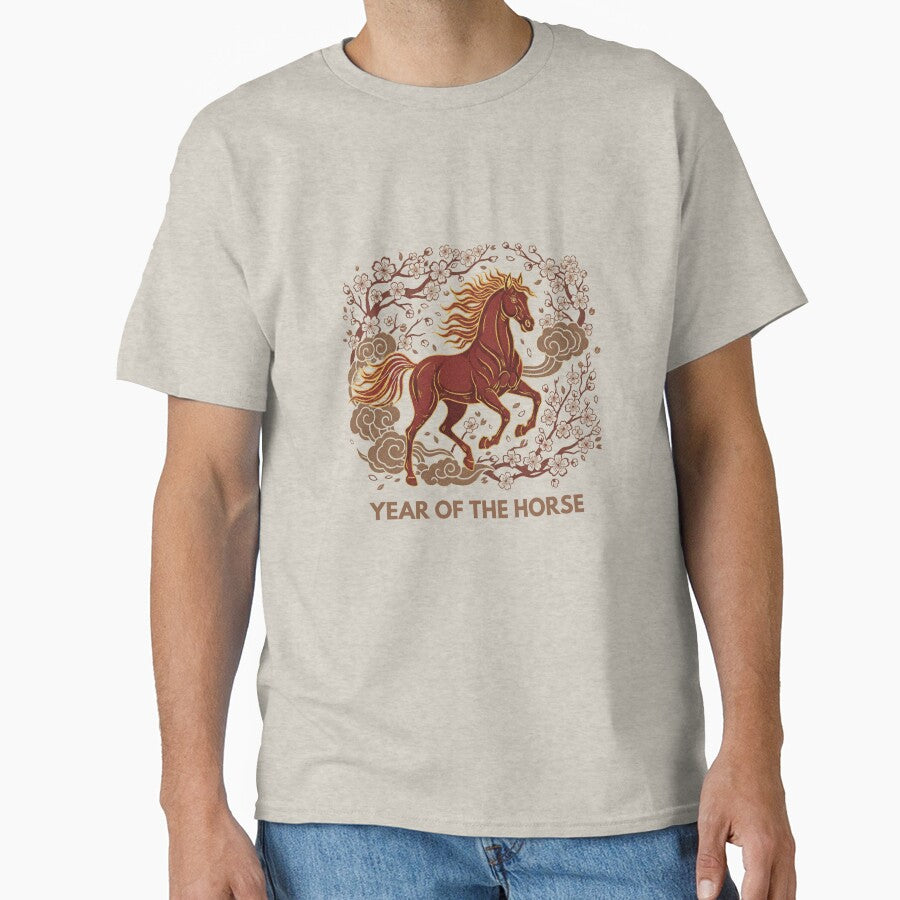 Fire Horse Lunar Year Aesthetic, Year of the Horse 2026 Celestial Art, Traditional Woodblock Style Horse by Scorpia67
