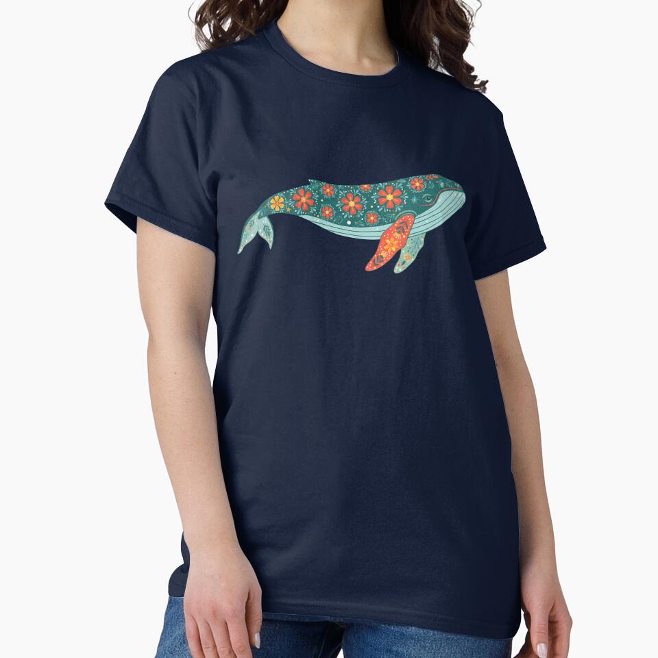Floral Folk Art Humpback Whale – Scandinavian Folk Art by heidiannemorris © by FOLK ART FUSION by heidiannemorris