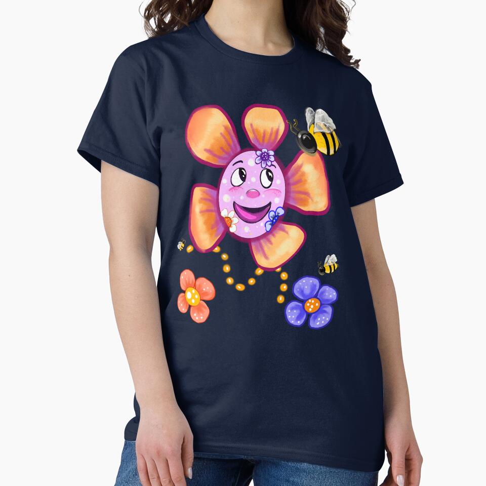 Retro Smiley Flower & Happy Bee – 70s Floral Good Vibes Design by Artonmytee