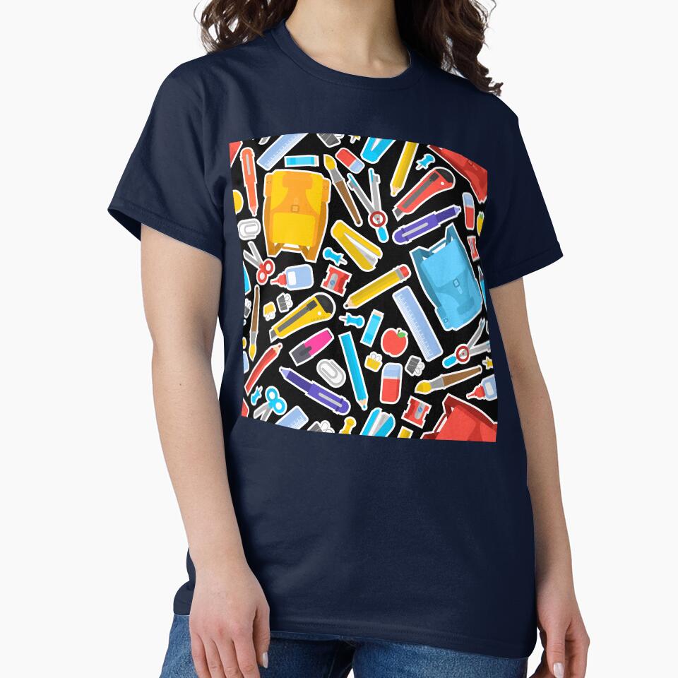 Bold Back-to-School Supplies Pattern with Colorful Stationery – Fun Kids Clothing Design by FestivityFinds