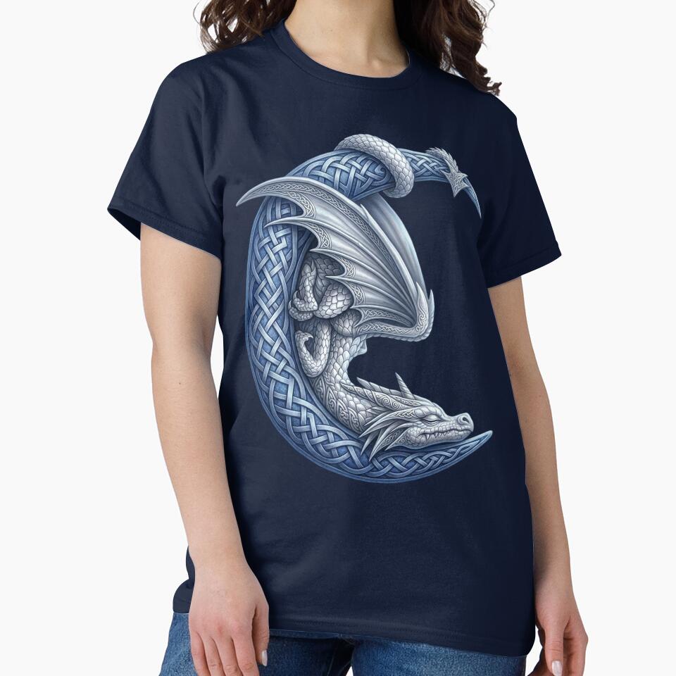 Silver Celtic Dragon Sleeping Crescent Moon Blue by Johan Proud Blade