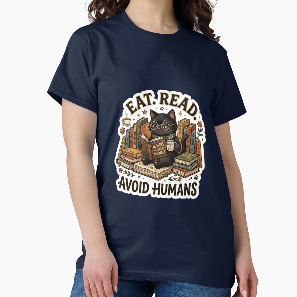 Funny Anti Social Cat - Eat Read Avoid Humans Retro by Amituniqdesign