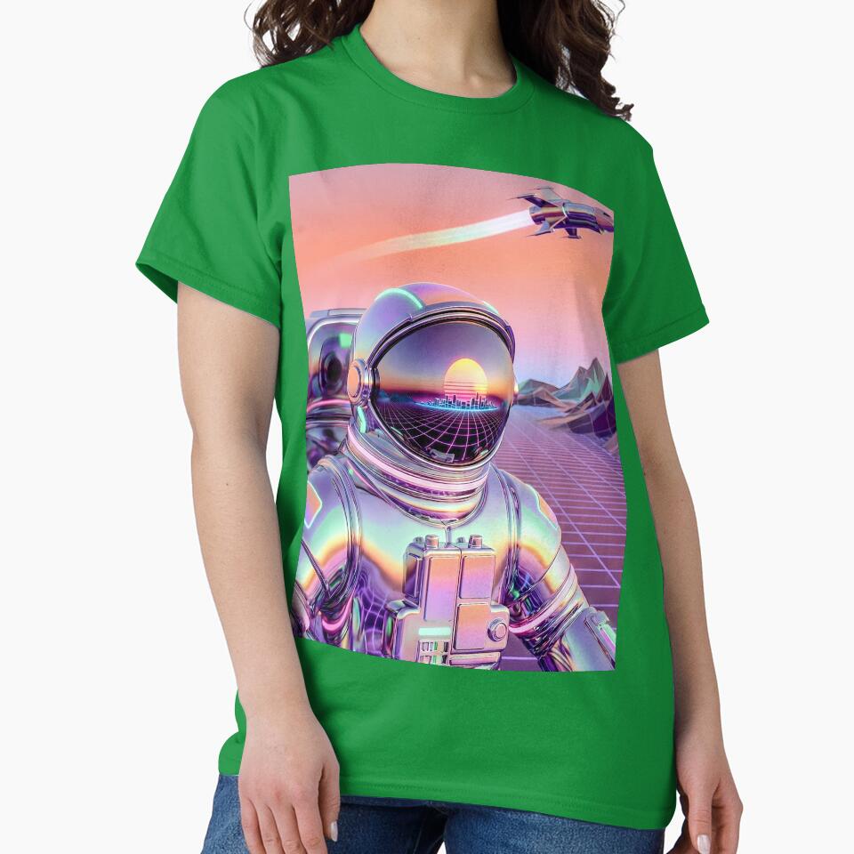 Retro Futuristic Chrome Astronaut in Synthwave Landscape by Rachet Dome