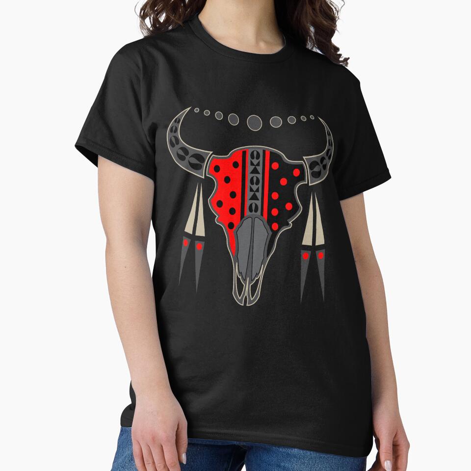 Buffalo Skull and Feathers (Red) by MelvinWarEagle