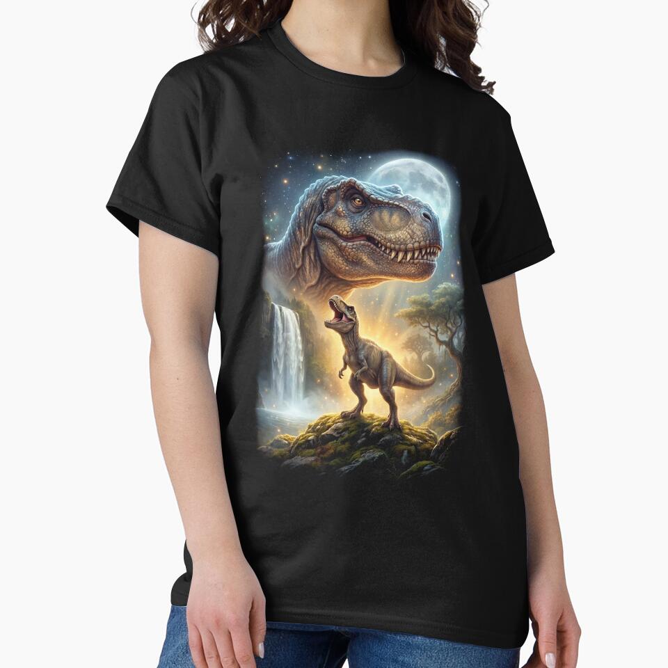 T Rex Dinosaur Howling Moon Art Animal Lover by DoodleTortle