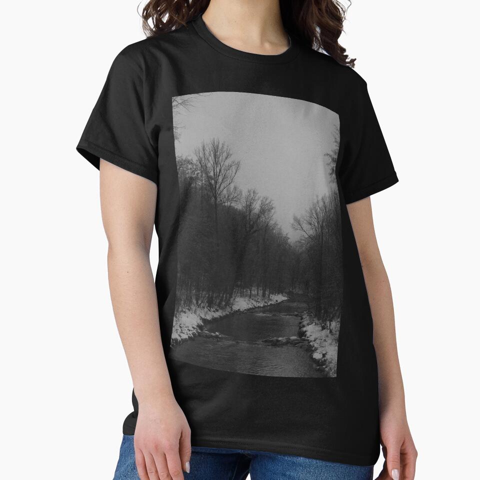 Moody Winter Forest River in Black and White by EllenNortt