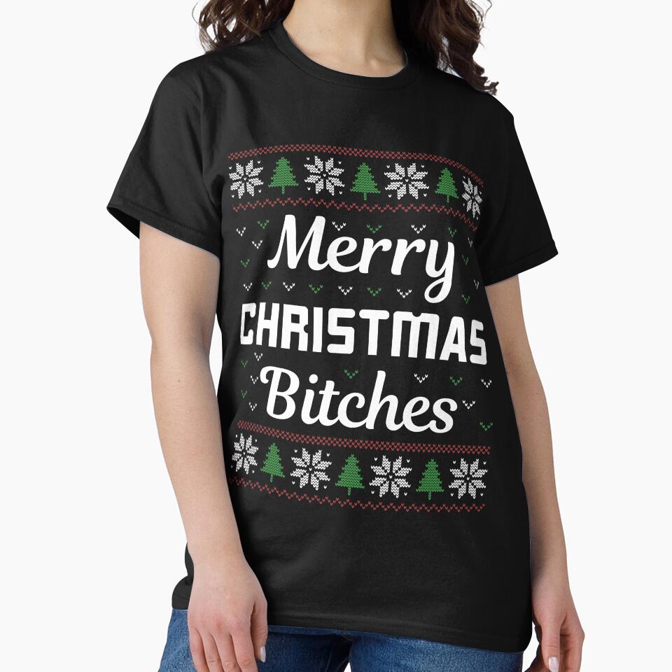 Merry Christmas Bitches Green and Red Ugly Christmas Sweather by RepublicOfFire