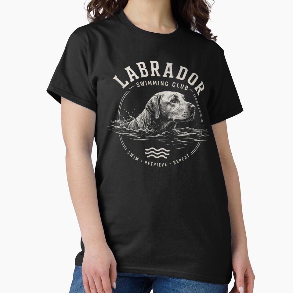 Vintage Labrador Swimming Club Swim Retrieve Repeat Dog Lover Graphic Tee by LanoraDamie