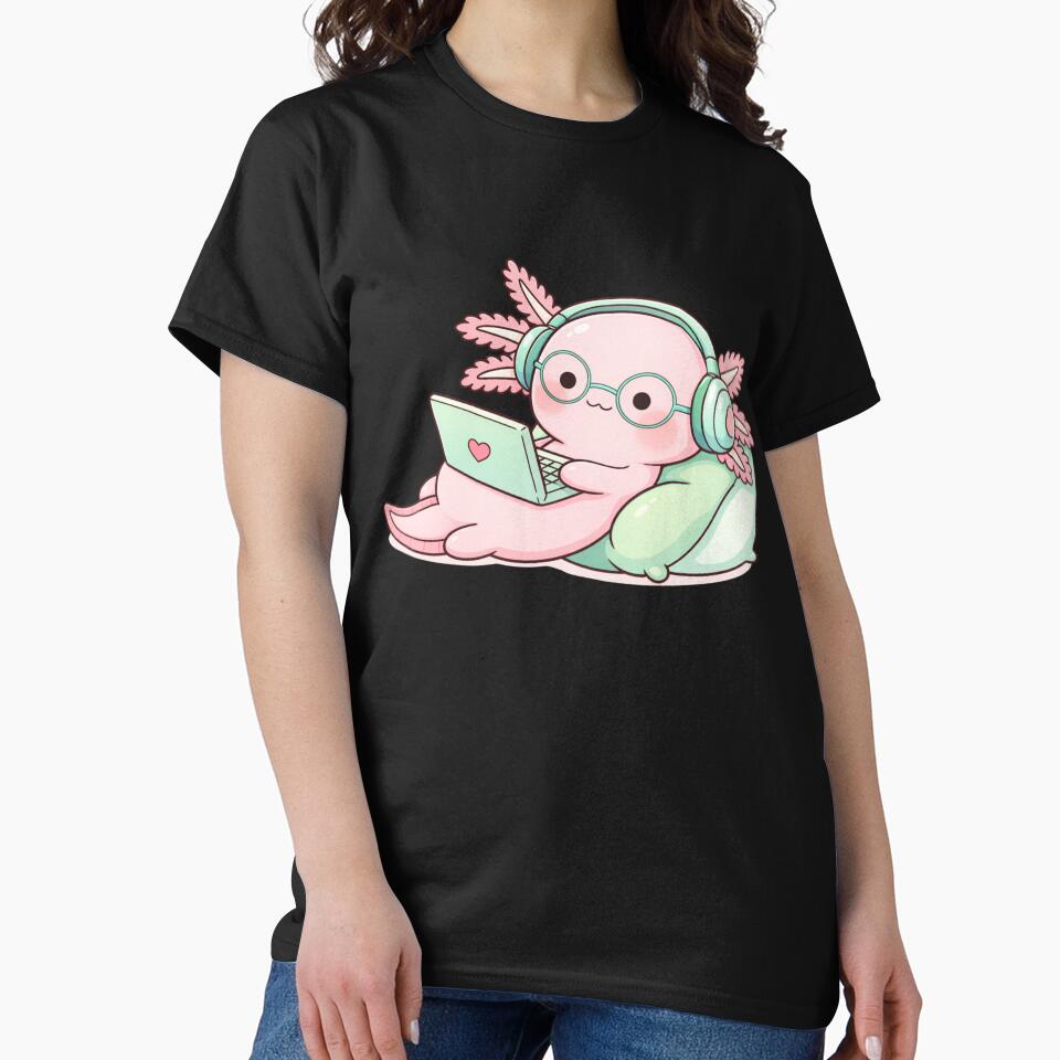 Cozy Study Axolotl – Cute Kawaii Axolotl Studying with Laptop Chibi Art by ColorSplash123