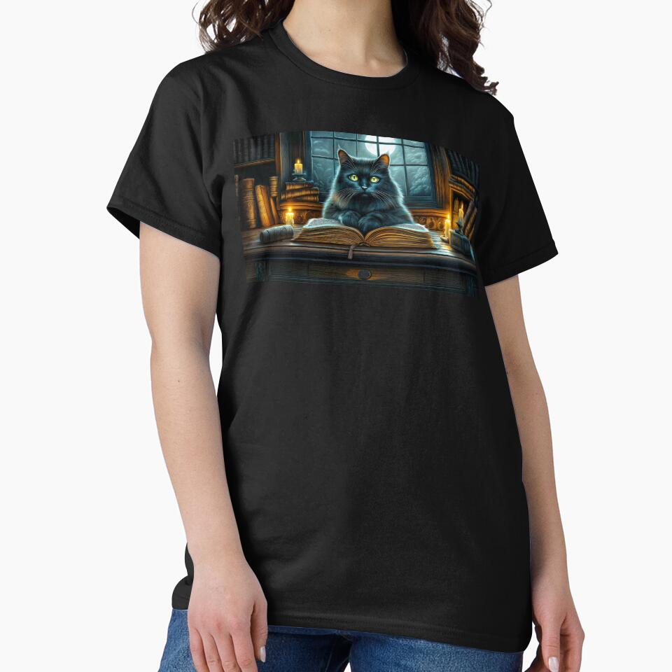 Black Cat in Library – Gothic Dark Academia Fantasy Art by MargaretWiktor