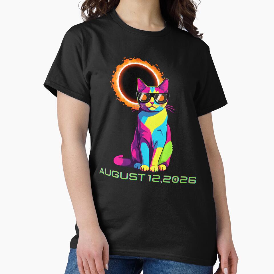 Spain Total Solar Eclipse 2026 Colorful Cat Astronomy Celebration by ArtByKatti