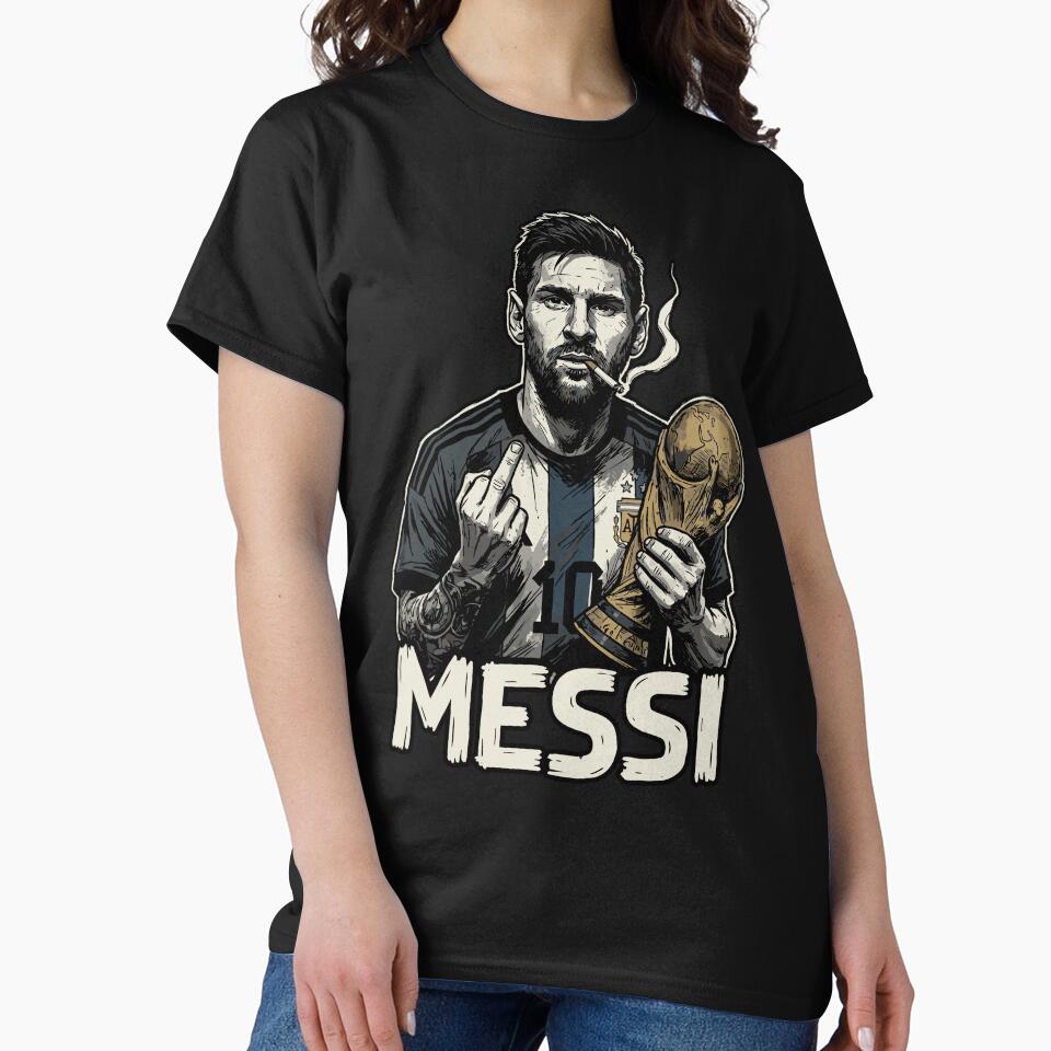 Funny Messi Trophy Middle-Finger Smoking Meme by maprintee