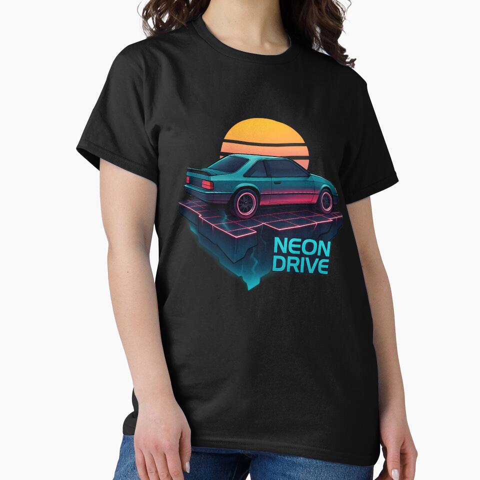 Neon Drive Retro Sunset Car Art by MysticArtisan