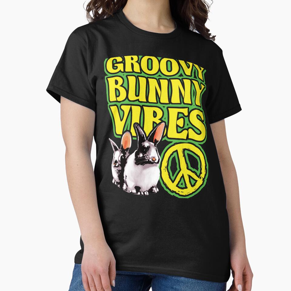 Groovy Bunny Vibes 70s Easter Hippie Retro Design by Dmetalx Art Apparel