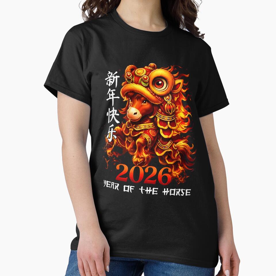 2026 Year of the Horse Chinese New Year Design Lunar New Year Zodiac Horse Illustration Fire Lion Dance Art by JoyBoyStudio1