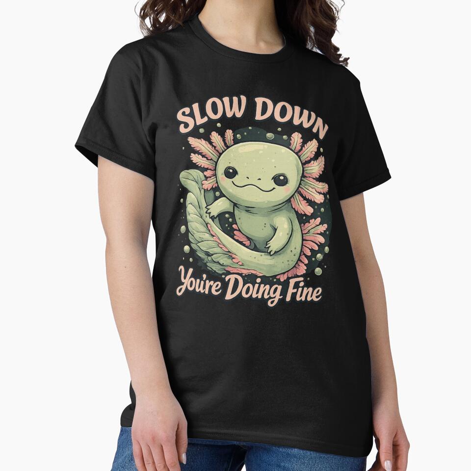 Slow Down You’re Doing Fine – Peaceful Axolotl in Soft Pastel Minimal Aesthetic by Pickachoo