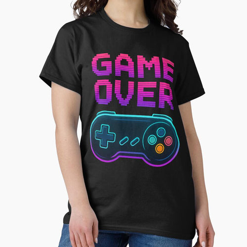"Game Over Retro Controller – Pixel Gamer Aesthetic T-Shirt" by Whirl & Swirl