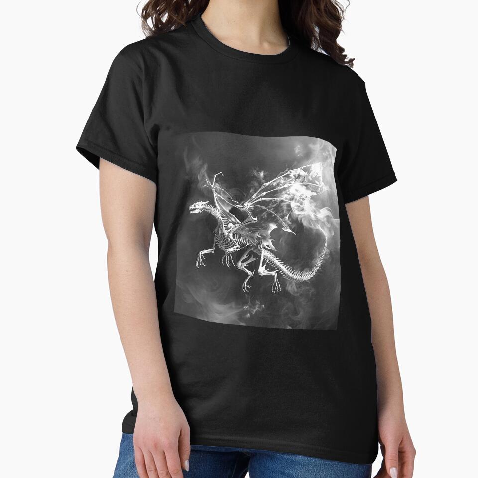 Flaming Skeleton Dragon – Black and White Dark Fantasy Art by inkoutninja
