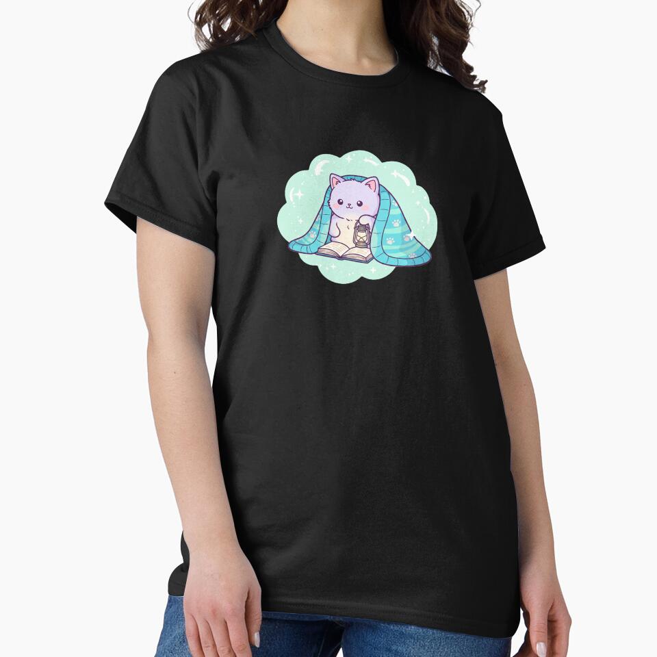 Kawaii nocturnal Reading Cat - Cozy Bookworm Bibliophile Aesthetic by DogLord