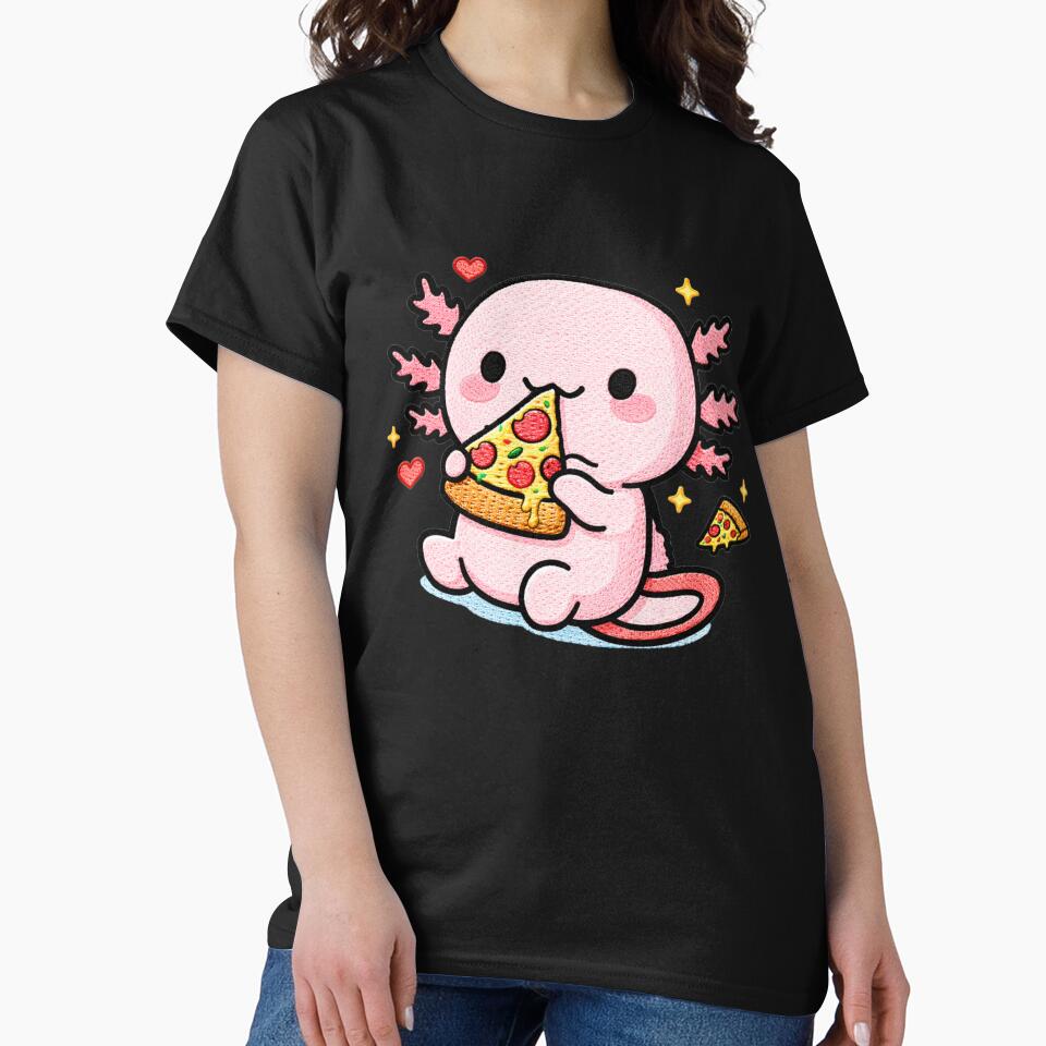 Pizza Lover Axolotl – Cute Kawaii Axolotl Eating Pizza Embroidery Style by ColorSplash123