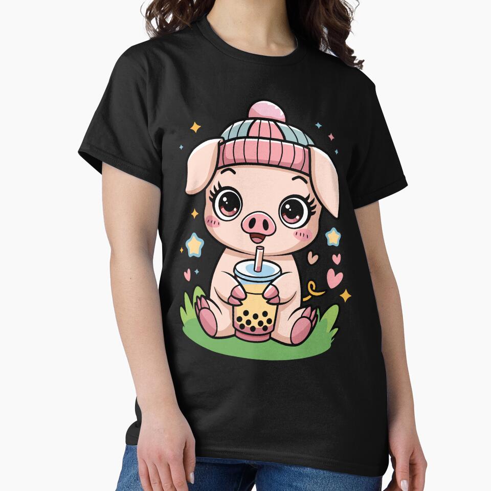 Cute Pig Enjoying Bubble Tea by InsanseCreation