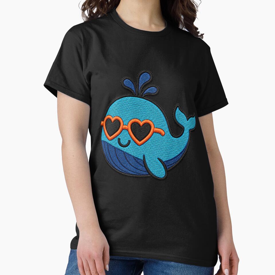 Happy Whale Embroidery Patch | Kawaii Whale with Heart Sunglasses by ColorSplash123
