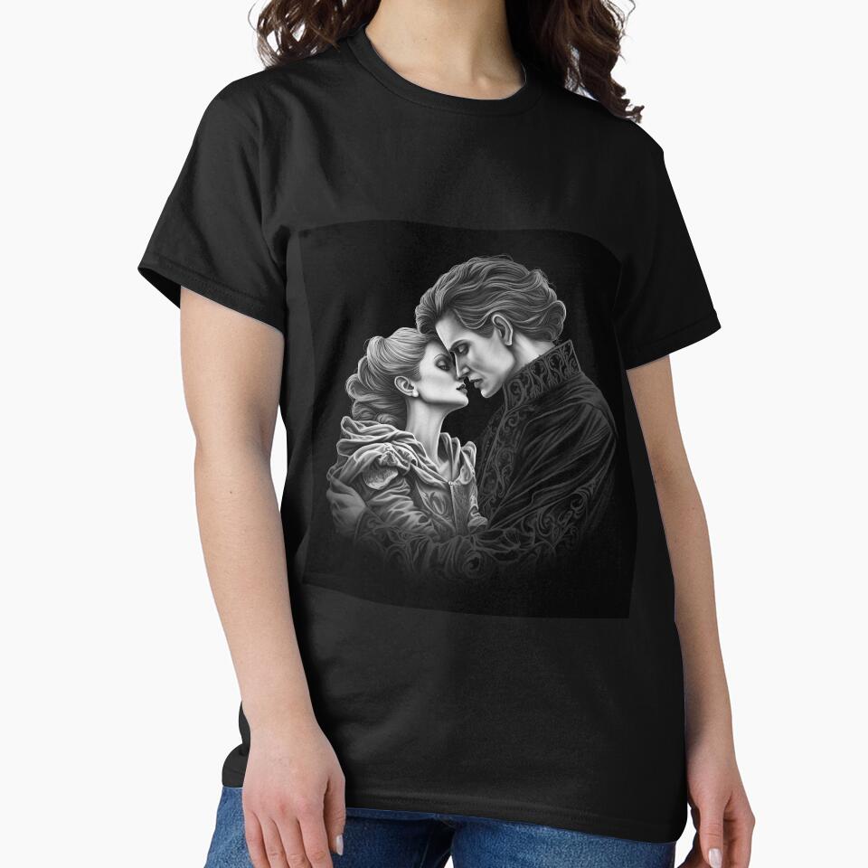 Black and White Gothic Romance Couple Portrait Art by inkoutninja