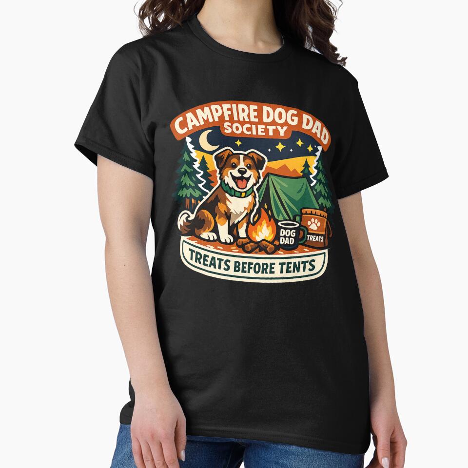 Campfire Dog Dad Society Funny Camping Dog Shirt by Concrete Coffee Studio
