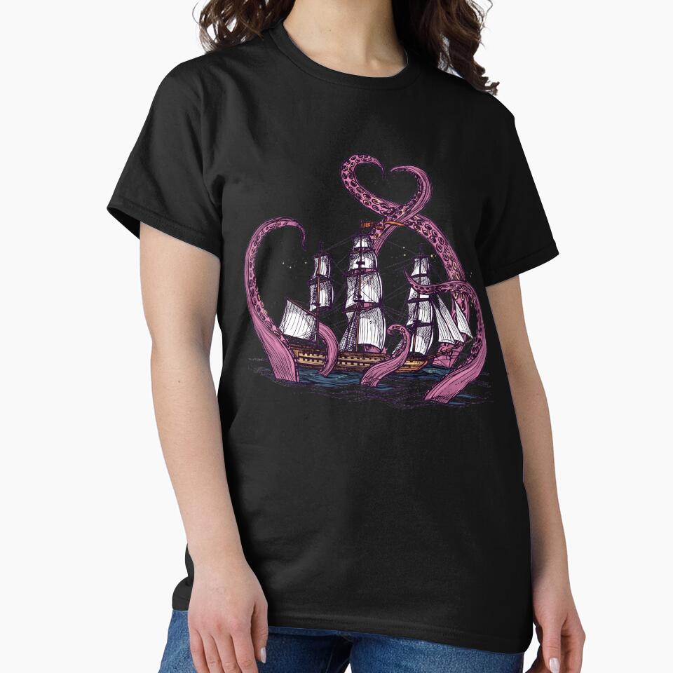 Vintage Octopus Sea Monster Kraken with Ship Tentacles of Cthulhu by XOZart