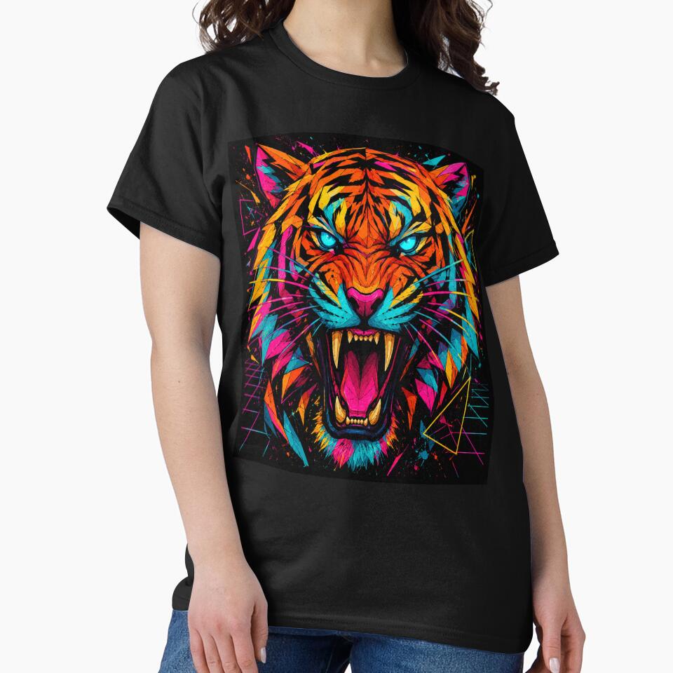 Neon Geometric Tiger Pop Art Roar by Artisticanvas