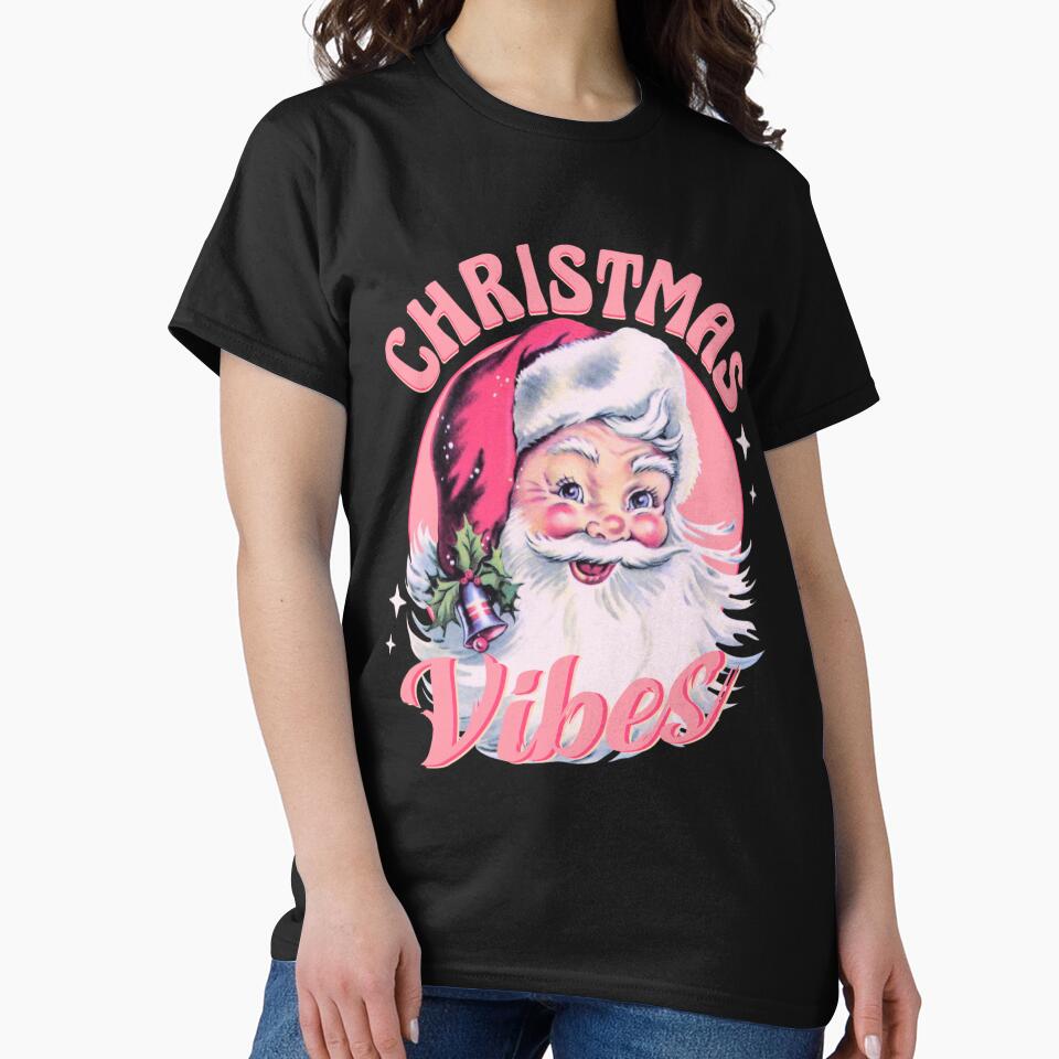 Retro Vintage Pink Christmas Vibes Funny Pink Santa Claus by Mikhailaw