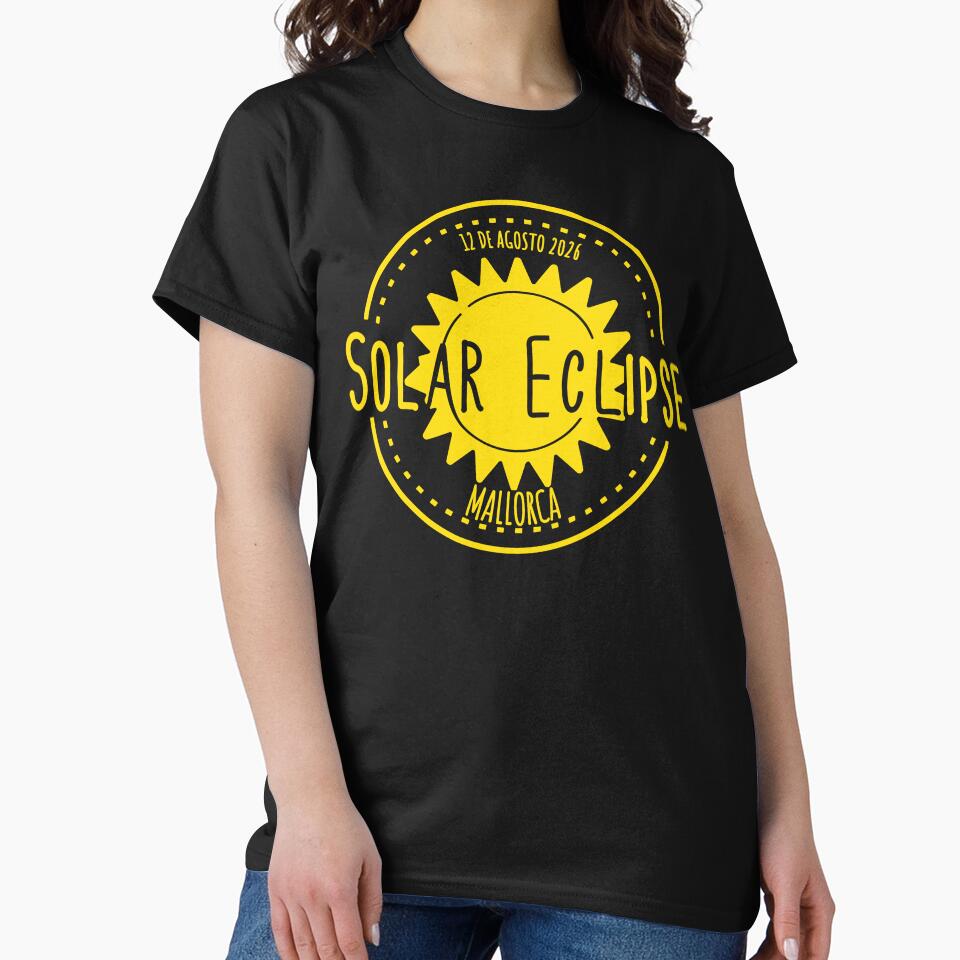 Mallorca Spain 2026 august 12 Solar Eclipse yellow color design by EmeraldeaArt