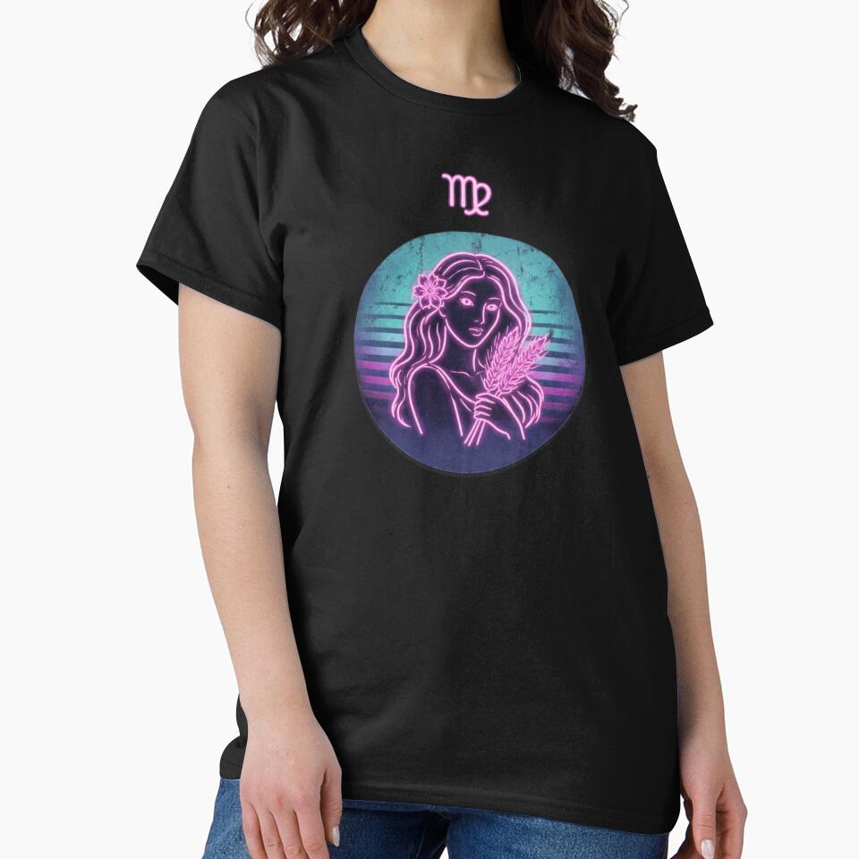 Virgo Zodiac Sign — Neon Maiden Portrait, Teal & Pink Mystic Aesthetic by DPSz
